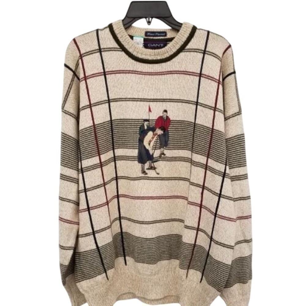 Vintage Gant Embroidered Golf Sweater Men's XL - Crewneck- Small Stain